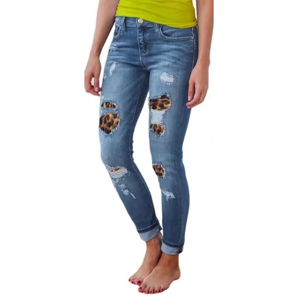 Judy Blue Skinny Fit Jeans Women 22W Blue High Rise Animal Print Patches Stretch - Picture 3 of 11